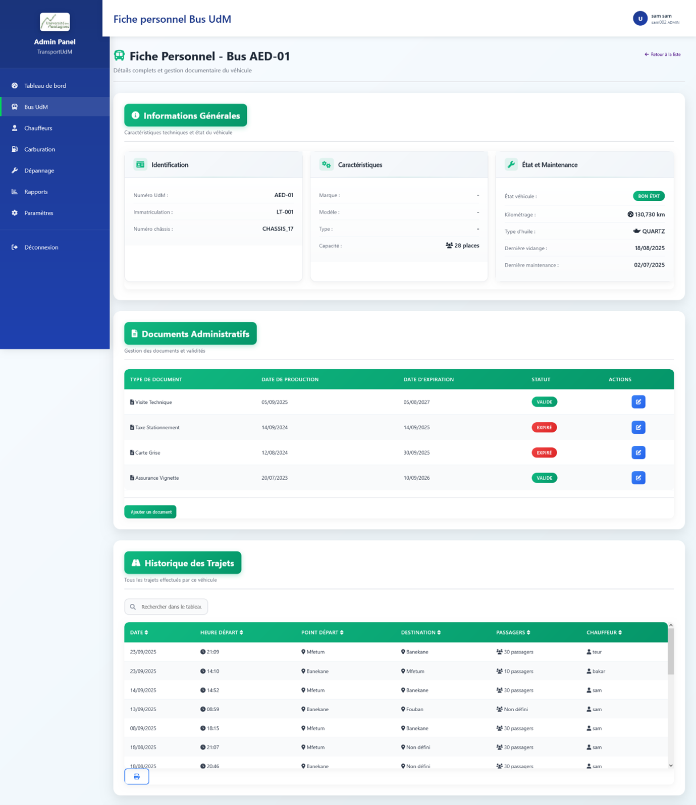 Transport UdM Dashboard